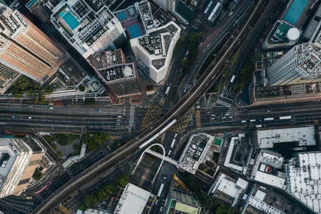 Urban roads and buildings from above